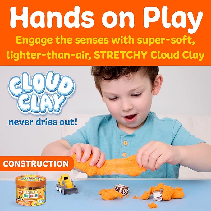Creativity for Kids Sensory Minis Construction Kit | Cloud Clay Sensory Toy with Excavator for Kids | Spring Crafts that are Mess-Free, Screen-Free Travel Toy (Ages 3+)