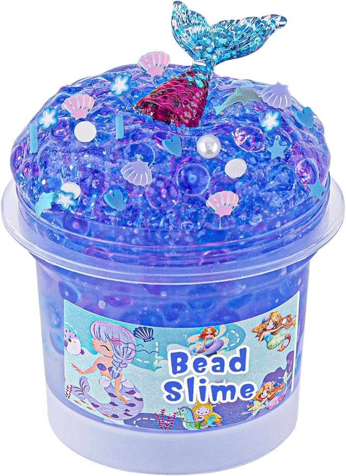 Mermaid Fishbowl Bead Slime - Super Stretchy, Non-Sticky & Crunchy Slime Sensory Toy, Kids Slimes Party Favor Gift for Birthday, Easter, Halloween, Christmas