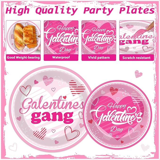 Wiooffen 96 Pcs Galentine's Day Party Plates Napkins Tableware Set Galentines Supplies Disposable Dinnerware Galentines Day Decoration Favors for Valentine, 24 Guests