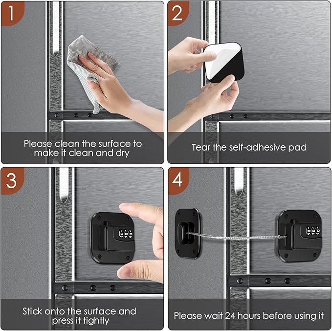 Refrigerator Lock, Combination Lock for Refrigerator Cabinets, Drawers, Heavy Duty Fridge Lock, Easy Install No Keys Needed, Black (Black-3Pack)
