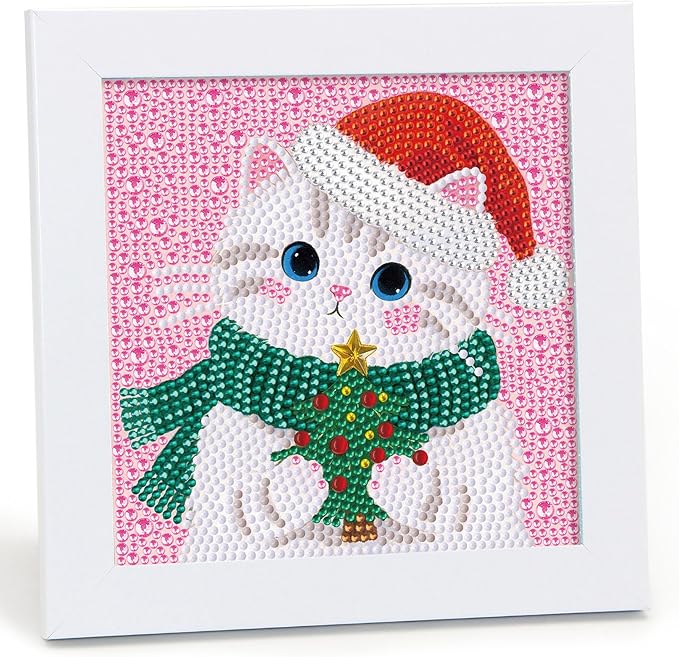 Libfx Diamond Art Kits for Kids with Frame Diamond Art for Girls Boys Beginners Arts and Crafts Ages 8-12 Birthday Gifts (Christmas Cat)