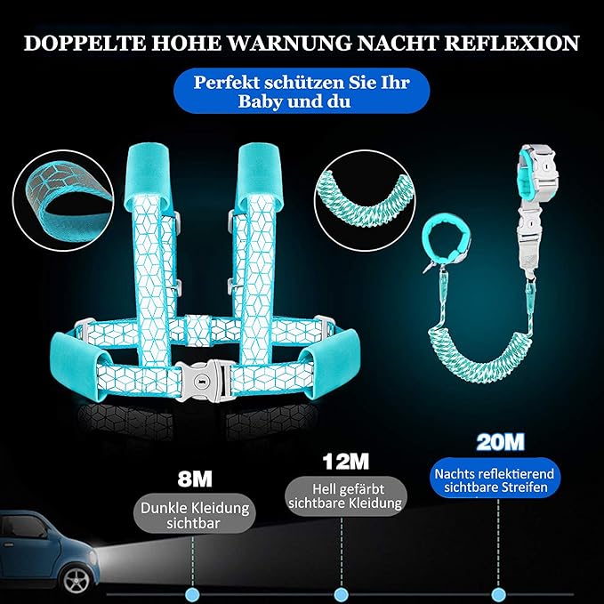 Toddler Leash for Walking, Toddler Safety Harnesses Leashes, Safety Harness with Lock for Kids, Anti Lost Wrist Link for Toddlers ，Upgrade with Reflective Tape Liner（6.5ft）for Kids