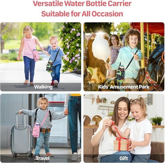 Water Bottle Carrier for Kids - Water Bottle Holder with Strap, Boys Girls Water Bottle Sling Bag for 10/12/14/16/18Oz Water Bottles Walking Hiking Camping