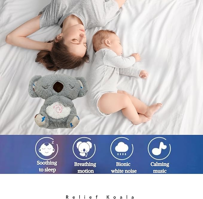 Anxiety Relief Koala, Breathing Teddy Bear with Calming Music, Lights, Sleeping Otter Plush, Soothing Koala for Adults & Kids, Stress Relief Stuffed Animal (3-Level Adjustable Volume)