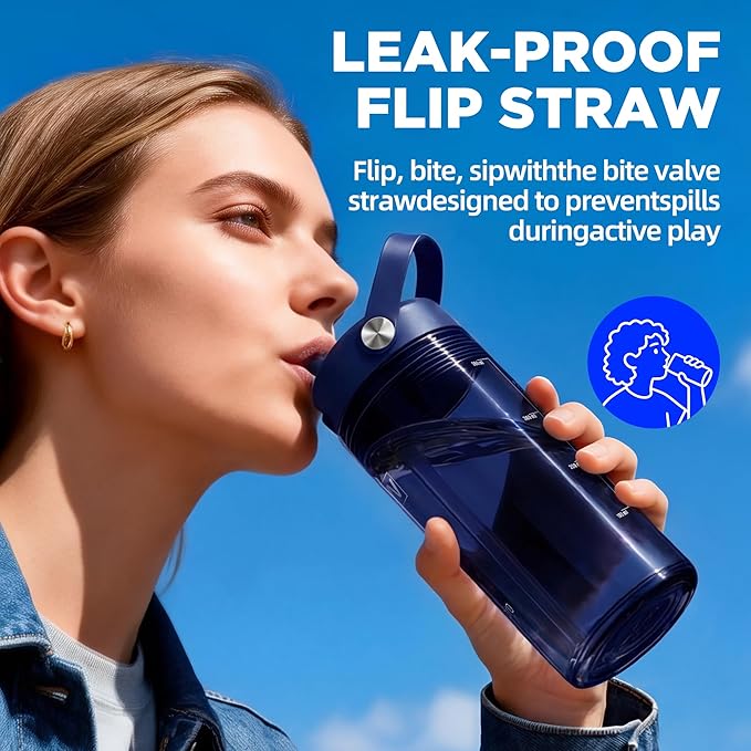 12oz Kids Water Bottle, BPA Free Thick Tritan Plastic Reusable, Clear Water Bottle with Straw, Leakproof Lid, Dishwasher Safe, Boy girl for School,Travel Dark Blue
