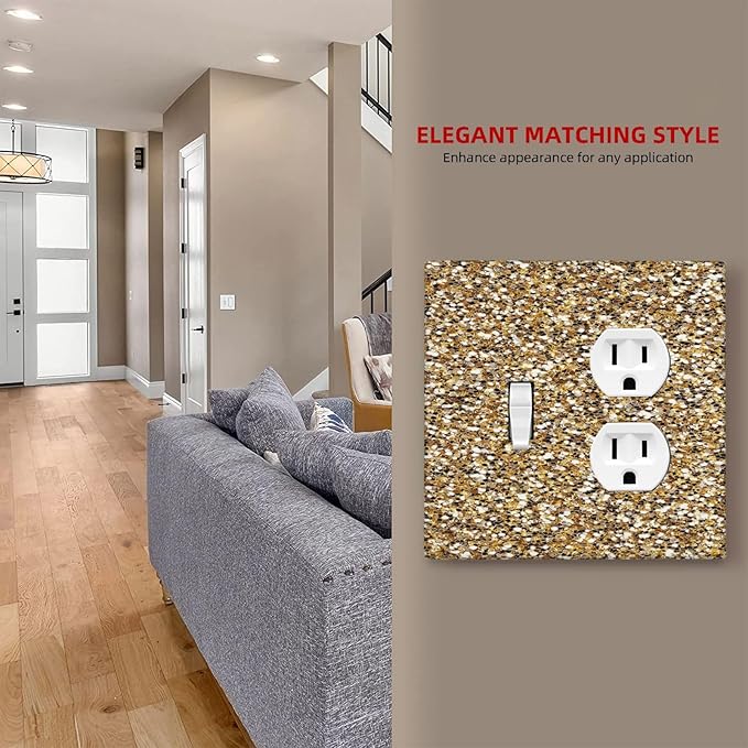 Outlet Covers Gold Glitter Sequins 1 Toggle 1 Duplex Switch Plate Covers Electrical Light Switch Cover Plate Decorative Wall Plate Socket Cover for Bedroom Cabin Decor