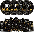 Qyeahkj 48Pcs 50th Birthday Paper Plates and Napkins Black and Gold Happy Birthday Party Decorations Cheers to 50 Years Party Supplies 50 Years Old Disposable Tableware Set for Women Men Serve 24
