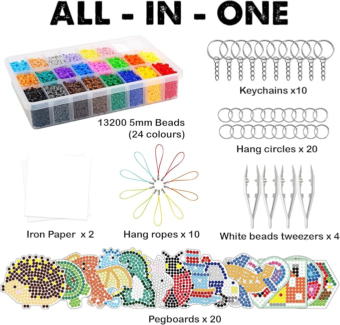 FUNZBO 13200 5mm Fuse Beads Kit - Fuse Beads Set with 20 pcs Special Shaped Pegboards, Home School Arts and Crafts Supplies for Kids, Birthday Gifts for Girls and Boys Age 5+ Years Old