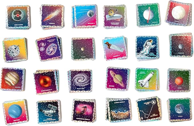eeBoo: Memory & Matching Game- Shiny Space, 24 Pairs to Match & Memorize, Colorful Tiles, Encourages Recognition & Concentration Skills, Kids 5+