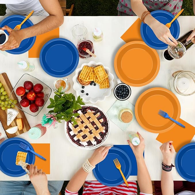96Pcs Orange and Blue Paper Plates and Napkins Blue and Orange Party Paper Plates Tableware Decoration Dragon Ball Z Party Tableware Set for Boys Girl Kids Baby Shower Birthday Parties Supplies