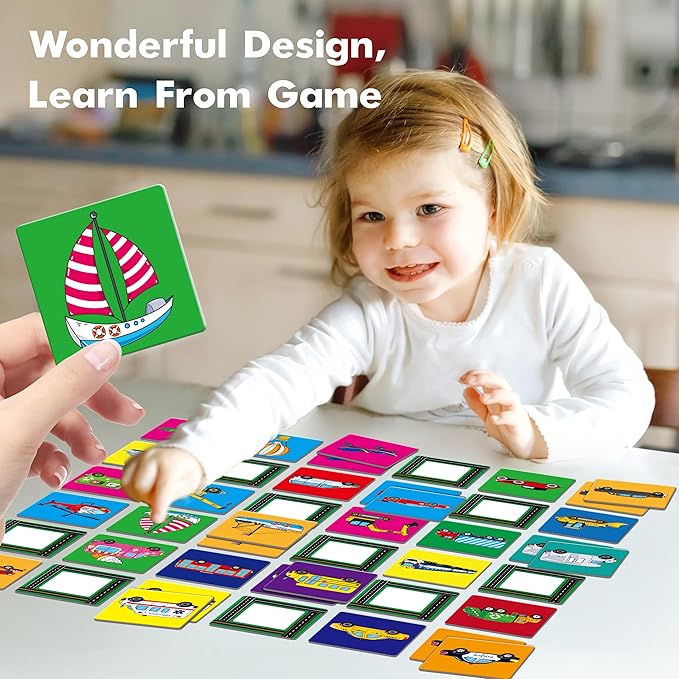 Hebayy Vehicle Matching Game, 72 PCS Traffic Memory Matching Cards for Toddlers 36 Pairs Transportation Memory Cards Educational Toys for Preschool Boys & Girls 4 5 6 Years Old