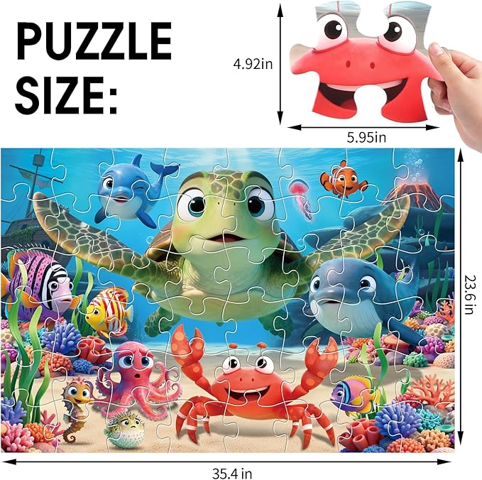 Jumbo Floor Puzzle for Kids,48 Piece Animal Large Jigsaw Puzzles,Learning Educational Toys for Toddlers Ages 3-5,Sea Turtle Puzzle Children Easter Gift for Boy Girl Ages 4-8