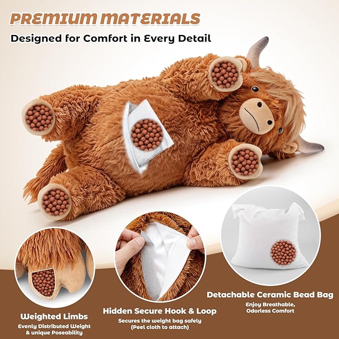 24" & 4.5lbs Highland Cow Stuffed Animal, Sitting & Laying Weighted Stuffed Animals, Cuddly & Soft Weighted Highland Cow Plush for Adults & Kids, Highland Cow Gifts for Christmas & Valentine’s Day