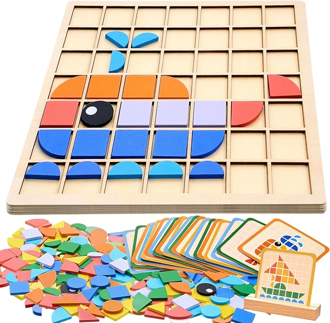 Soulchen 130 Pcs Wooden Matching Puzzle Blocks, Dementia Activities for Seniors, Elderly, Alzheimers Patients, Cognitive Therapy Puzzle, Brain Occupational Gift, Senior Care Gift, Nursing Home