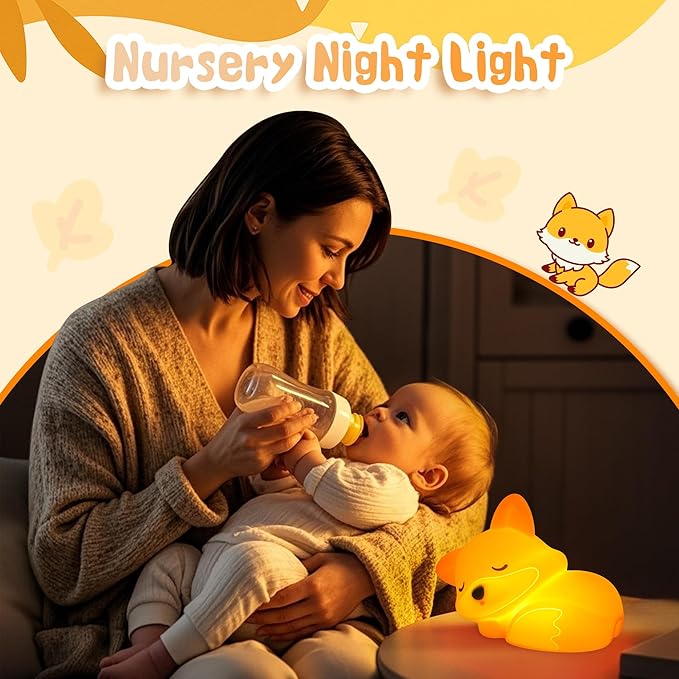 CoolGift Mart Fox Night Light, Cute Fox Silicone Night Light Gifts for Kids, Fox Lamp for Girls Boys Child Baby Nursery, Animal Light with Touch Control, Timer and USB Rechargeable