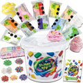 Clear Slime and Foam Clay Kit for Kids, 17 Fl Oz Premade Clear Slime with 10 Color Foam Clay, Charms, Sprinkles and 5 Storage Containers, DIY Butter Slime Craft Toy for Girls and Boys