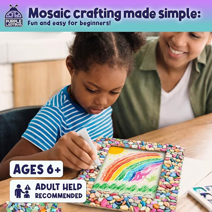 PURPLE LADYBUG DIY Mosaic Photo Frame Crafts for Girls 8-12 6-8 - Great Gift for Teens Tweens, Fun Craft Kit for Kids & Girl Birthday Gifts for 7 8 9 10 11 12 Years Old