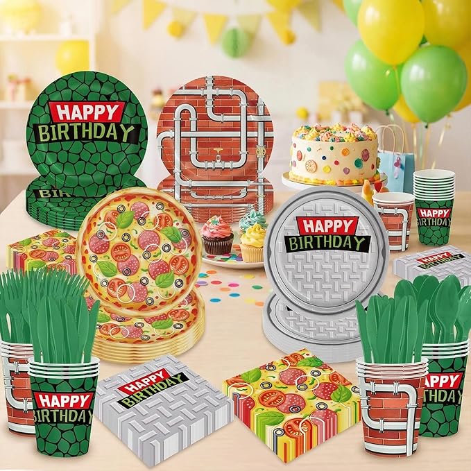 140 PCS Turtle Birthday Party Decorations Set - Turtle Cartoon Theme Plates Napkins Disposable Paper Cups Tableware Set Birthday Party Supplies for Boys Girls