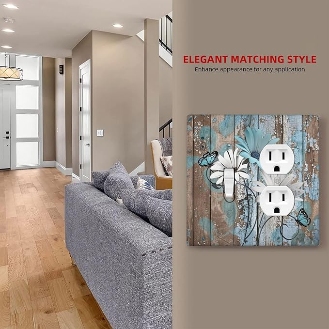 Wallplates Rustic Flower Teal Turquoise Daisy Butterfly 1 Toggle 1 Duplex Switch Plate Electrical Gfci Faceplate Decorative Light Switch Covers For Farmhouse Cabin Decor