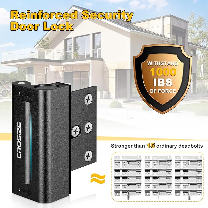 Home Security Door Lock, Upgraded Metal Door Reinforcement Lock, 3" Withstands 1000 lbs of Impact for Inward Swing Doors, Defender Door Locks for Kids Safety, Prevent Unauthorized Entry (Black)