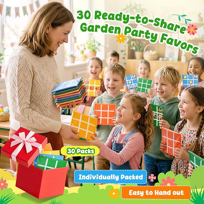 JoyCat 30 Pack Tic Tac Toe Party Favors for Kids, Felt Travel Board Games with Storage Pouch, Classroom Prizes, Goodie Bag Stuffers, Birthday Gifts for Students(Garden)