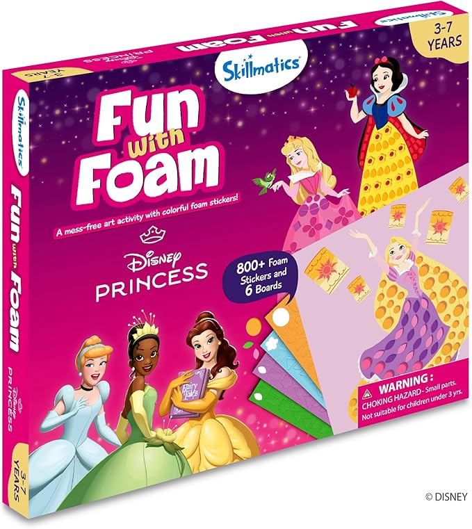 Skillmatics Foam Sticker Art – Disney Princess, 800+ 3D Foam Stickers, Mess-Free Fun for Kids, DIY Felt Craft Kits, Gifts for Fans of Cinderella, Belle, Rapunzel, Ages 3, 4, 5, 6, 7