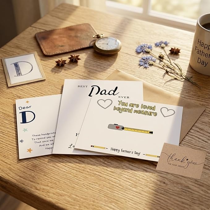 NELXI Funny fathers day card SET 3, handprint card for dad, best dad ever hands down gift, best dad ever gifts from kids, diy fathers day keepsake, family handprint kit, kids footprint craft