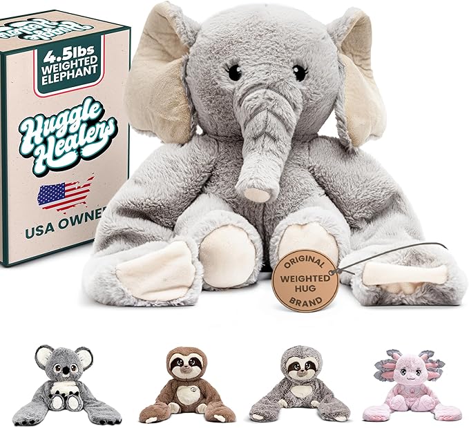 Huggle Healers Weighted Stuffed Animals for Adults, Teens and Kids - 36 Inch Long Plush Arms for Hugs - 4.5lb Elephant Stuffed Animal Plushies - Hathi Elephant