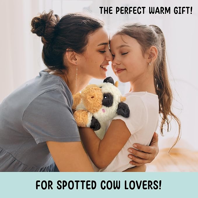 Cow Microwavable & Weighted Stuffed Animals - 1.5 Lbs Unscented Heating Pad for Period Cramps Pain Relief and Anxiety, Cute Black Cow Plush Toys Gifts for Women Girls Adults and Kids by Happy Fuel