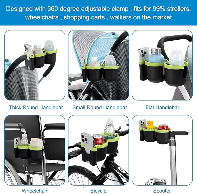 Accmor Stroller Cup Holder with Phone Holder, Bike Cup Holder, Universal Cup Holder for Uppababy Nuna Doona Strollers, 2-in-1 Cup Phone Holder for Stroller Bike Accessory