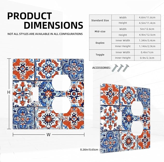 Wallplates Colorful Talavera Mexican Tile 1 Toggle 1 Duplex Switch Plate Electrical Gfci Faceplate Decorative Light Switch Covers For Bathroom Kitchen Decor