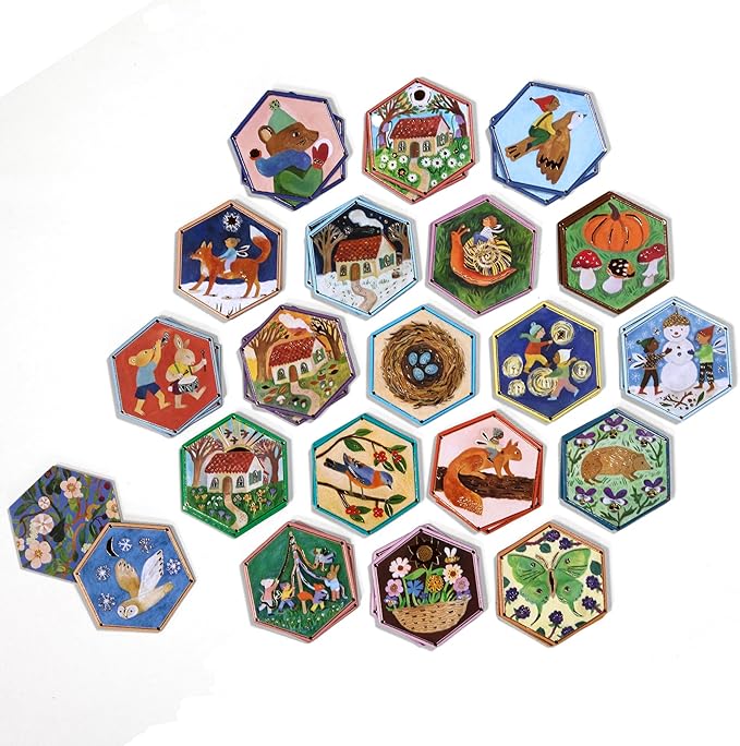 eeBoo: Memory & Matching Game - Cottage Fairies - 20 Hexagon-Shaped Matching Pairs, Nature Themed Concentration Tile Game, Kids Ages 3+, 1-4 Players