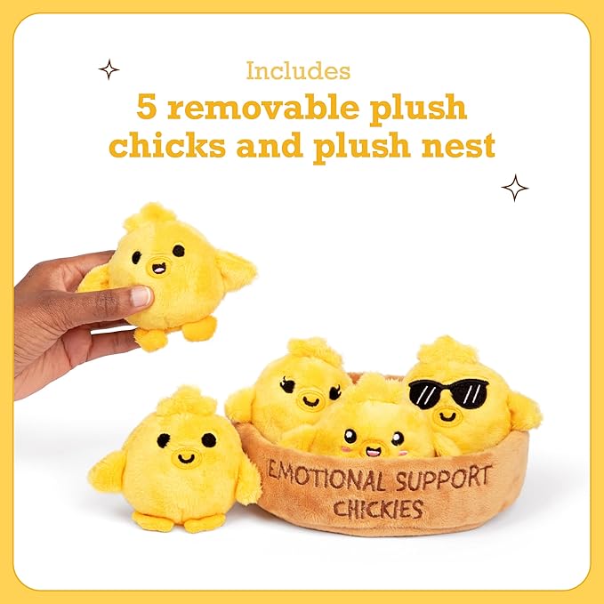 Emotional Support Chickies by Relatable, Cuddly Stuffed Animals and Toys, Squishy Toys and Plushies, Great Gift Ideas for Loved Ones of All Ages, Includes 5 Plushies with Carrying Basket