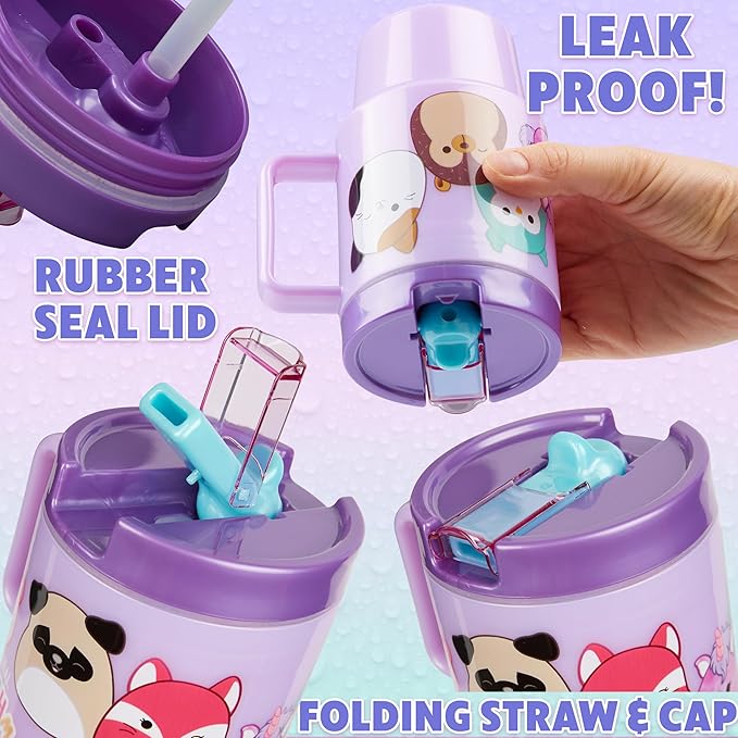 Get Trend Squishmallows Kids Water Bottle with Straw 16.9 oz BPA Free Plastic Cup with Lid Handle Reusable Tumbler for School Gifts for Kids (Lilac Squishmallows)