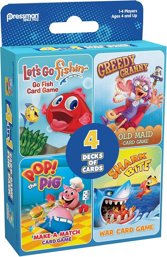Pressman Classic Card Games 4-in-1 Set - Develops Memory and Matching Skills with Bright Colorful Cards