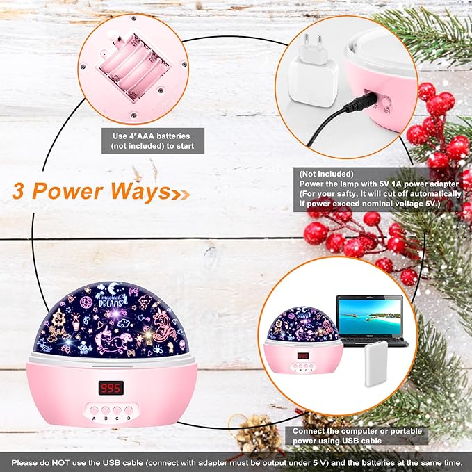 MOKOQI Kid Unicorn Night Light for Girls, and Baby Bear Night Lights Rotating Light Projector with Timer Color Changing Birthday Gifts for 3-5-10 Year Old Girls