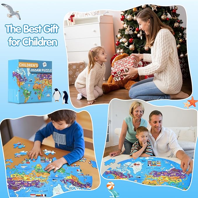 Glow in The Dark World Map Puzzles for Kids 4-6, 70 Pieces Large Globe Floor Puzzles for Kids Ages 6-8 Continents Geography Puzzle Educational Learning Toys for Children, Easter Gifts for Kids