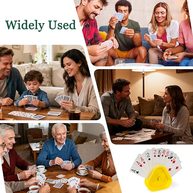ZUFECY 4-Pack Triangular Card Holders, Small Lightweight ABS Holders for Kids and Seniors, 4 Colors with Push-Button Design for Poker Parties, School and Family Card Games