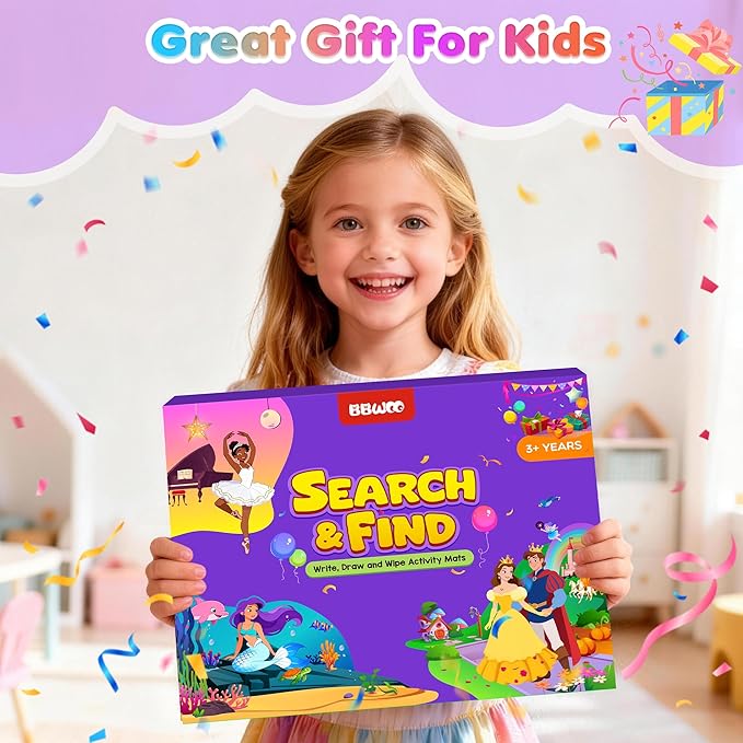 Search and Find Activity Books for Kids Ages 3-5, 2 In 1 Princess Preschool Educational Seek Game Coloring Books, Travel Games Toys for Car Airplane, Road Trip Activities for Kids, Birthday Gifts