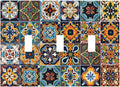 Mexican Talavera Tiles Floral Decorative Switch Plates 3 Gang Wall Plate Triple Toggle Light Switch Cover Faceplate Electrical Wall Panels for Bathroom Kitchen Decor