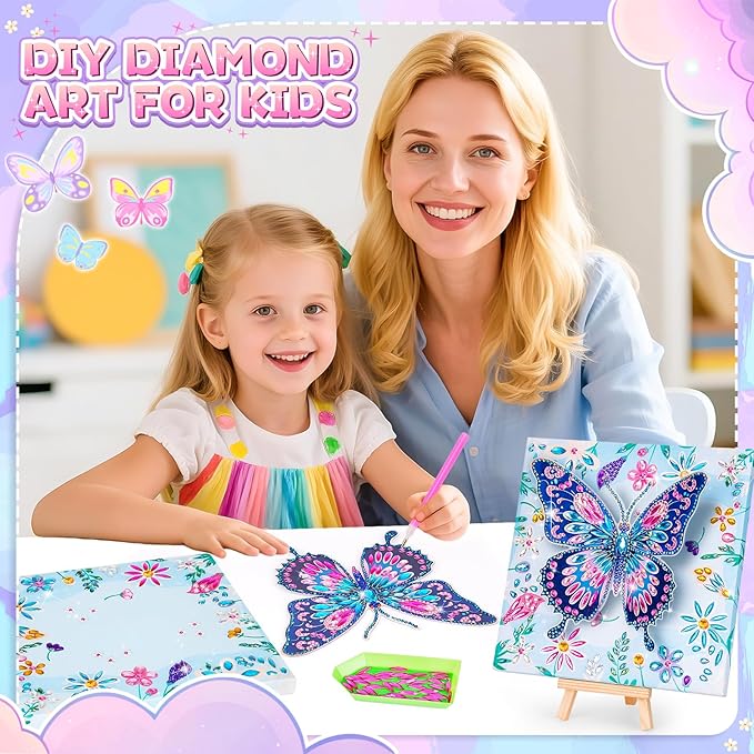 Arts and Crafts for Kids Age 8-12, Diamond Art Kit for Kids, Gifts for 6 7 8 9 10 Year Old Girls, Birthday Presents Toys for Girl Teen, Fun Activities Gem Art Butterfly Kit with Frame for Home Decor