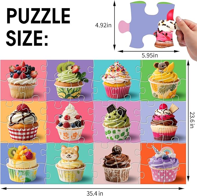 Jumbo Floor Puzzle for Kids,48 Piece Cupcake Jigsaw Puzzles,Learning Educational Toys for Toddlers Ages 3-5,Children Easter Gift for Boy Girl Ages 4-8
