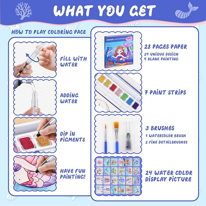 Paint with Water Coloring Books for Kids, Mess Free Watercolor Painting Kit Painting Activity for Kids Ages 3-5 4-8, Arts Crafts Drawing Gift Toy for Boy Girl