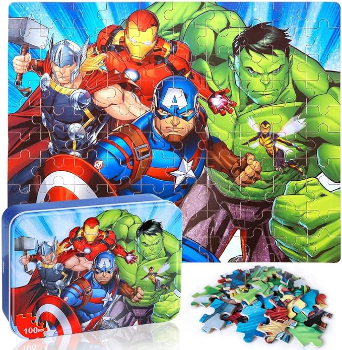 LELEMON Puzzles for Kids Ages 4-6,100 Piece Puzzles for Kids Ages 4-8 in a Metal Box, Childrens Educational Jigsaw Puzzles 100 Piece Puzzle Games Puzzle Toys for Girls and Boys