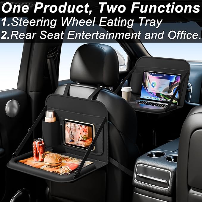 GMQ Backseat Car Organizer with Tray 1 Pack,Car Back Seat Eating Tray for Kids, Multifunctional Laptop Desk,Back Seat Car Storage & Tablet Holder for Children(Black, 1PC)