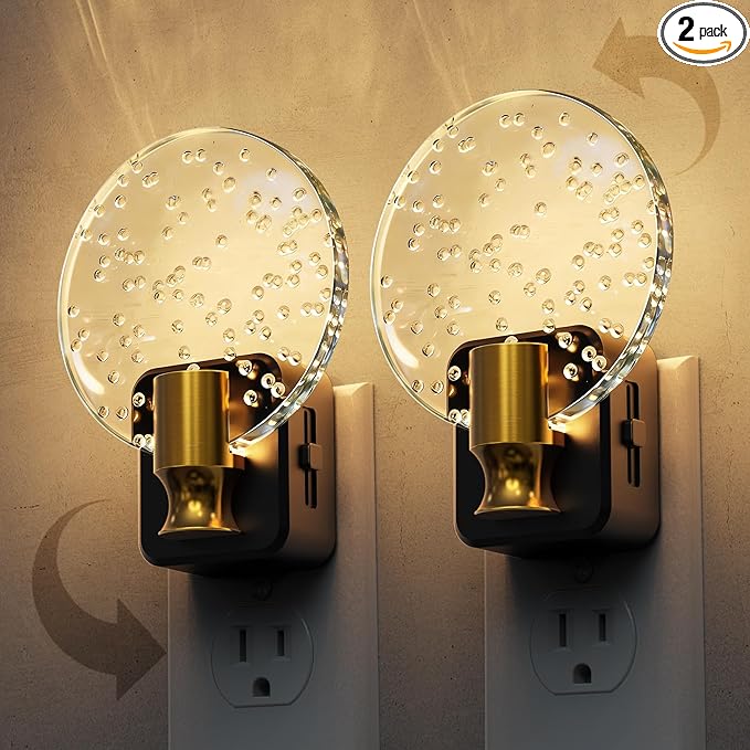 L LOHAS LED Night Lights Plug into Wall, Dusk to Dawn Sensor, 3000K Soft White LED, 180° Rotating Acrylic Bubble Nightlight, 0-100lm Adjustable Brightness, 2-Pack for Bedroom, Bathroom, Hallway