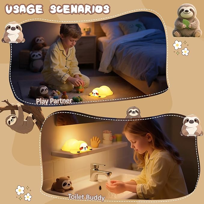 CoolGift Mart Sloth Gifts, Cute Animal Silicone Night Light with USB Rechargeable, Touch Control & Timer, Suitable for Breastfeeding Reading Working Sleep for Baby Kids Teens Adults