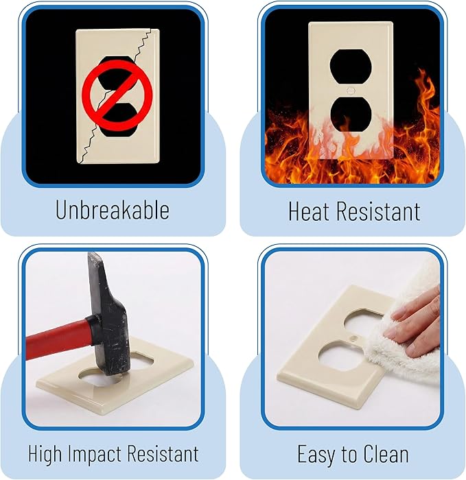 Bates- Screwless Duplex Wall Plate, 6 Pack, Light Almond, Electrical Outlet Cover Plates