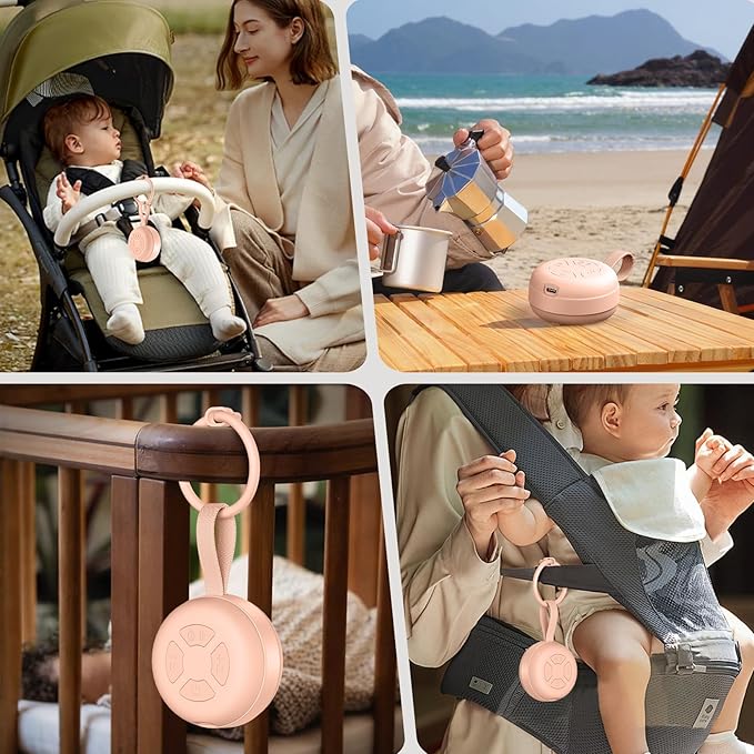 Portable Sound Machine for Baby | White Noise | 12 Soothing Sounds | Noise Canceling for Travel, Office, Nursery | Baby Shower | Registry Gift | Sleep Soother for Babies Kids Adults | Peach