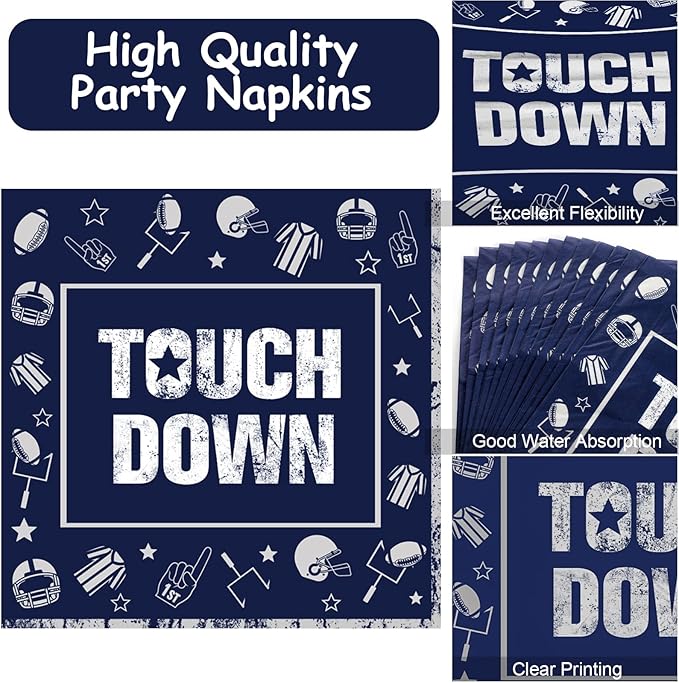 100 PCS Football Party Plates and Napkins Supplies Kit Cowboy Navy Blue Football Rugby Tableware Kit Disposable Paper Dinner Dessert Plates Decors Favors for Sports Game Celebration Serve 25